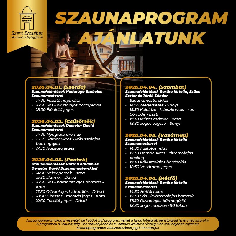 Szent Erzsébet Gyógyfürdő szaunaprogram plakát